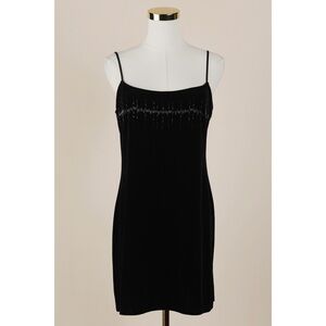 Sz M Y2K Victoria’s Secret Black Velvet Beaded Whimsigoth Mini Slip Dress GUC